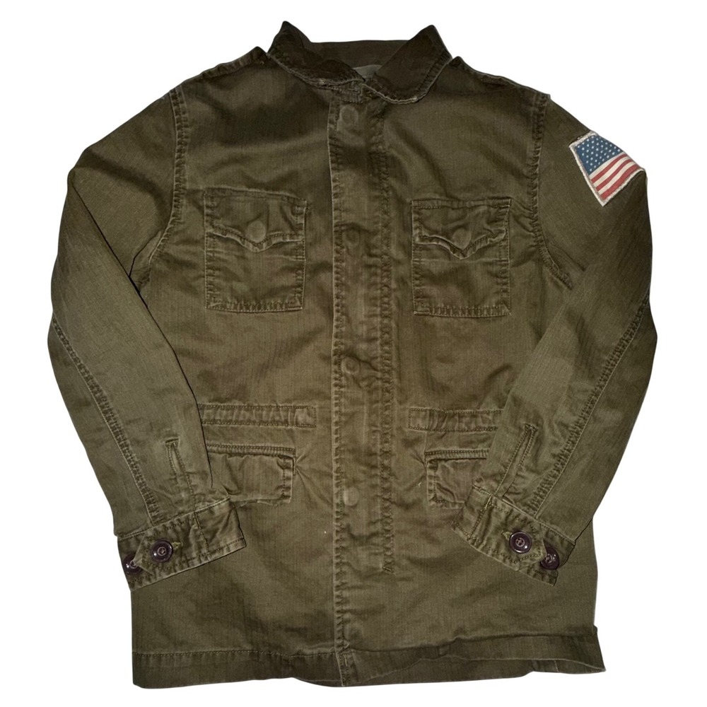 Polo Ralph Lauren Field Jacket 7 Olive Green Military Utility Flag Patch Coat